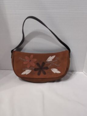 Suede mini hobo handbag floral leaf design Coin Pouch vintage cute
